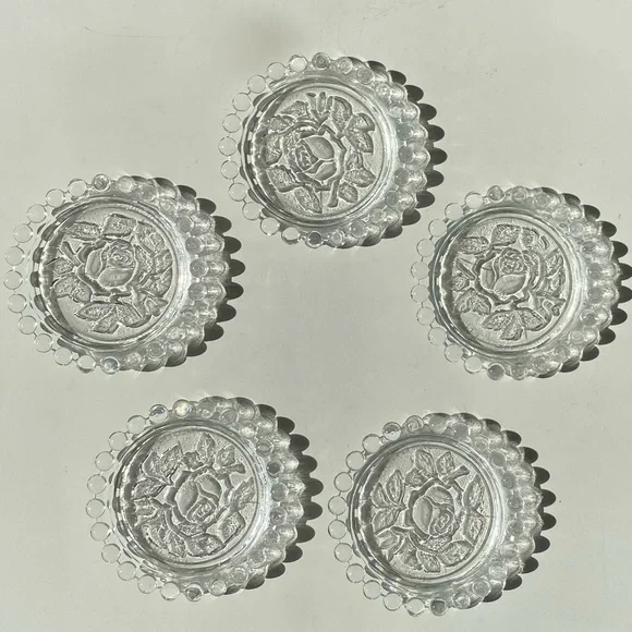 Set of 5 Hobnail Rose Vintage Clear Glass Coasters - German Democratic Republic